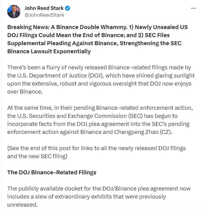 Binance DOJ failid - regulatiivsed väljakutsed avalikustatud